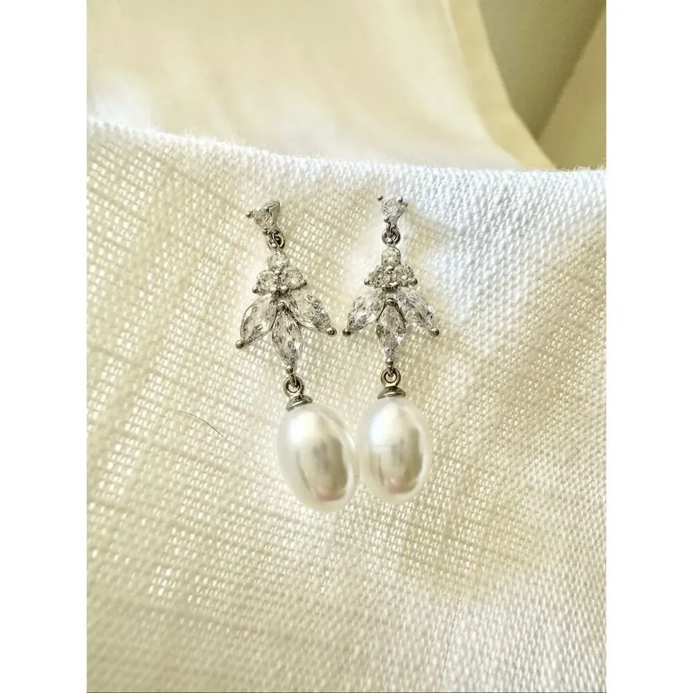 Dainty cubic zirconia faux pearl dangle earrings